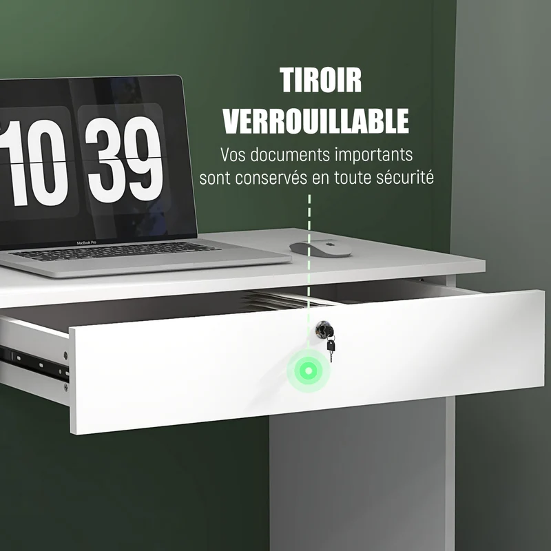 Bureau de travail 110 x 50 x 76 cm 5 tiroirs 1 verrouillable moderne en panneau de particules blanc 21_0002495