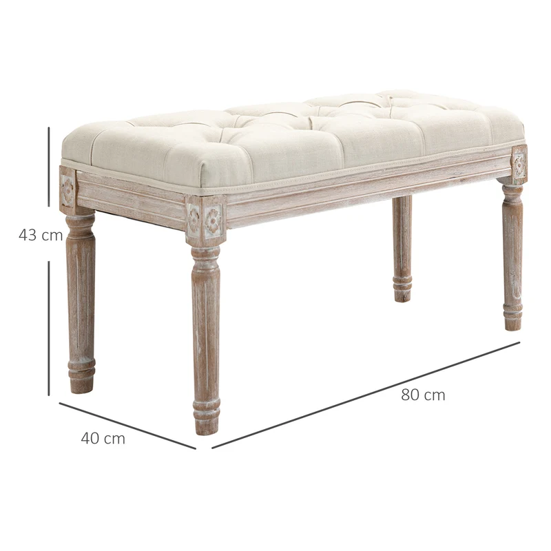 Banquette capitonnée 80 x 40 x 43 cm assise rembourrée mousse densité élevée style classique patiné en polyester beige 21_0002845