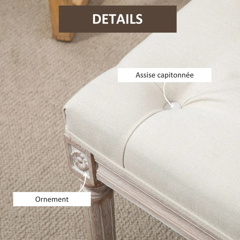 Banquette capitonnée 80 x 40 x 43 cm assise rembourrée mousse densité élevée style classique patiné en polyester beige 21_0002845