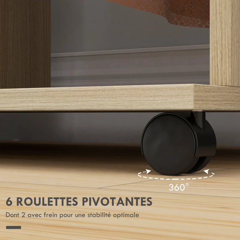 Armoire penderie mobile 120 x 40 x 128 cm 6 roulettes grande capacité style épuré en panneau de particules bois naturel 21_0001423