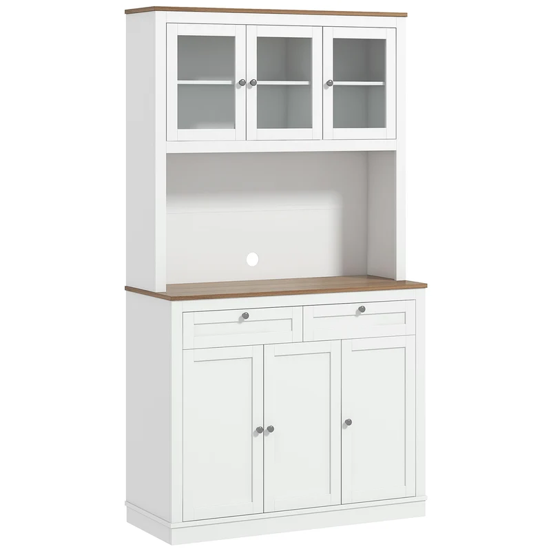 Armoire de cuisine rangement 100 x 40 x 180 cm 2 tiroirs étagères réglables moderne épuré salon entrée en MDF blanc 21_0003218