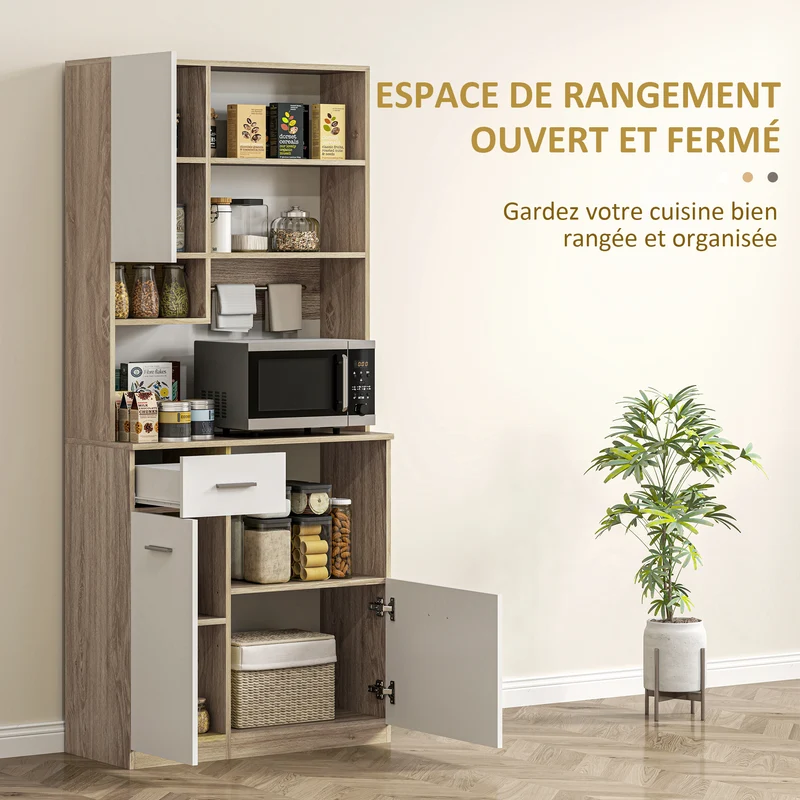 Armoire de cuisine haute 80 x 35 x 180 cm étagères réglables tiroir moderne scandinave en panneau de particules blanc 21_0003281