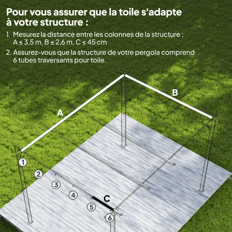 Toile de toit pergola 350 x 260 cm protection solaire évacuation eau design extérieur avec œillets en polyester café 21_0004807