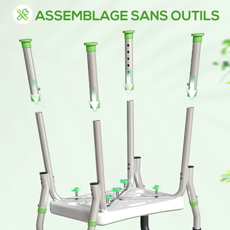 Tabouret de douche pour personnes âgées 52 x 45 x 57-69 cm assise antidérapante réglable design épuré en aluminium vert 21_0000851
