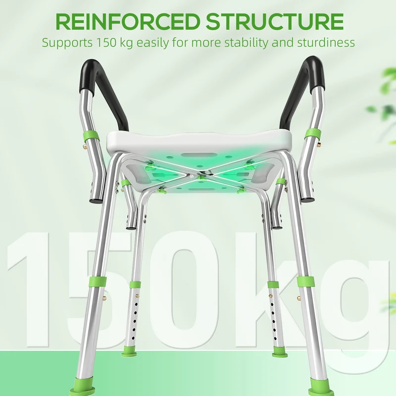 Tabouret de douche pour personnes âgées 52 x 45 x 57-69 cm assise antidérapante réglable design épuré en aluminium vert 21_0000851