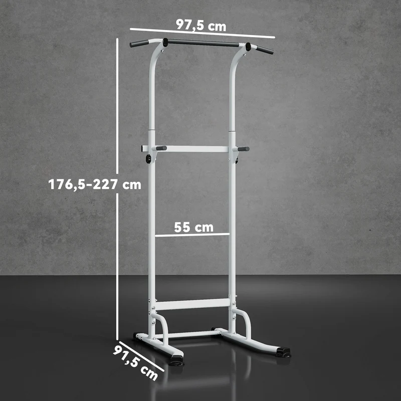 Station de musculation autoportante 91.5 x 97.5 x 176.5-227 cm réglable entraînement complet tendance en acier blanc 21_0006887