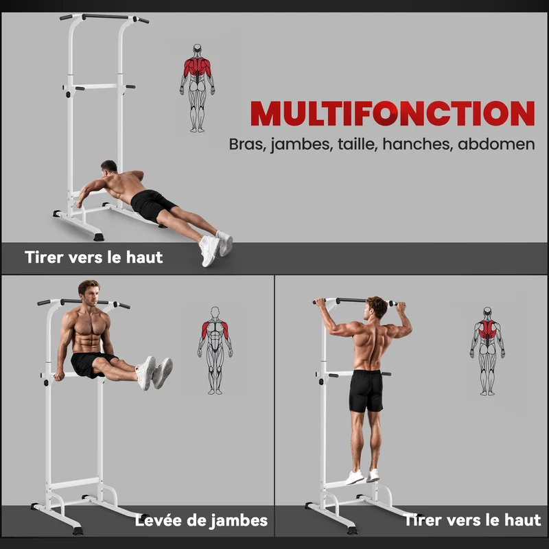 Station de musculation autoportante 91.5 x 97.5 x 176.5-227 cm réglable entraînement complet tendance en acier blanc 21_0006887