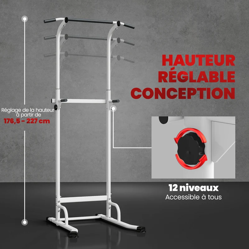 Station de musculation autoportante 91.5 x 97.5 x 176.5-227 cm réglable entraînement complet tendance en acier blanc 21_0006887