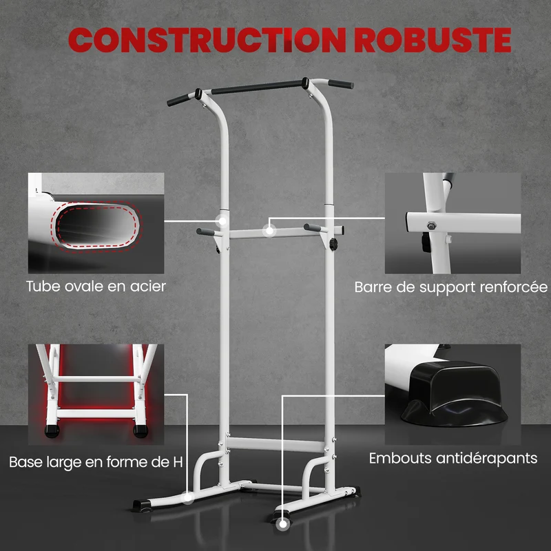 Station de musculation autoportante 91.5 x 97.5 x 176.5-227 cm réglable entraînement complet tendance en acier blanc 21_0006887