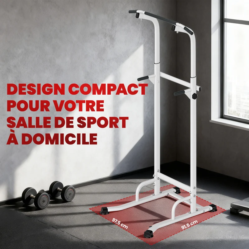 Station de musculation autoportante 91.5 x 97.5 x 176.5-227 cm réglable entraînement complet tendance en acier blanc 21_0006887