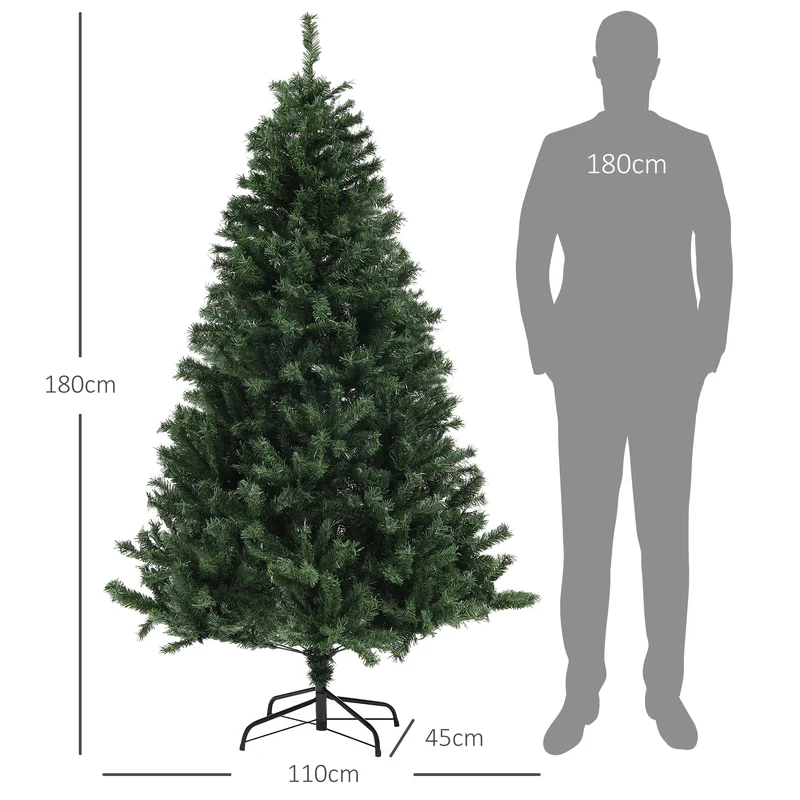 Sapin de noël artificiel forme large 110 x 110 x 180 cm ouverture auto branches ignifuges classique en plastique vert 21_0001372