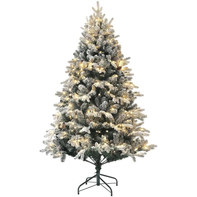 Sapin de noël artificiel 116 x 116 x 180 cm led blanc chaud socle sûr moderne salon salle à manger en plastique vert 21_0001377