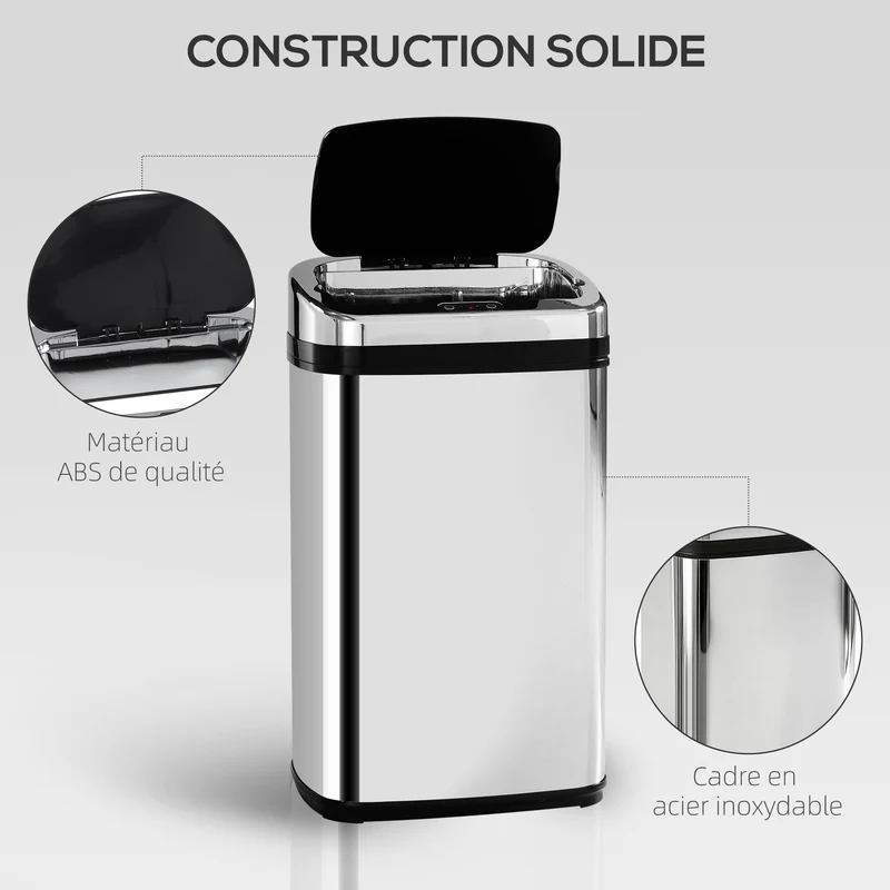 Poubelle de cuisine automatique à capteur 33 x 25 x 58 cm 30 l ouverture silencieuse moderne en acier inoxydable argenté 21_0000107