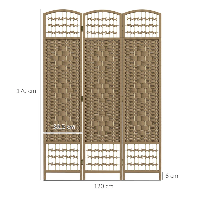 Paravent intérieur séparateur de pièce 3 panneaux 120 x 170 cm pliable intimité contemporain épuré en bois massif naturel 21_0001274