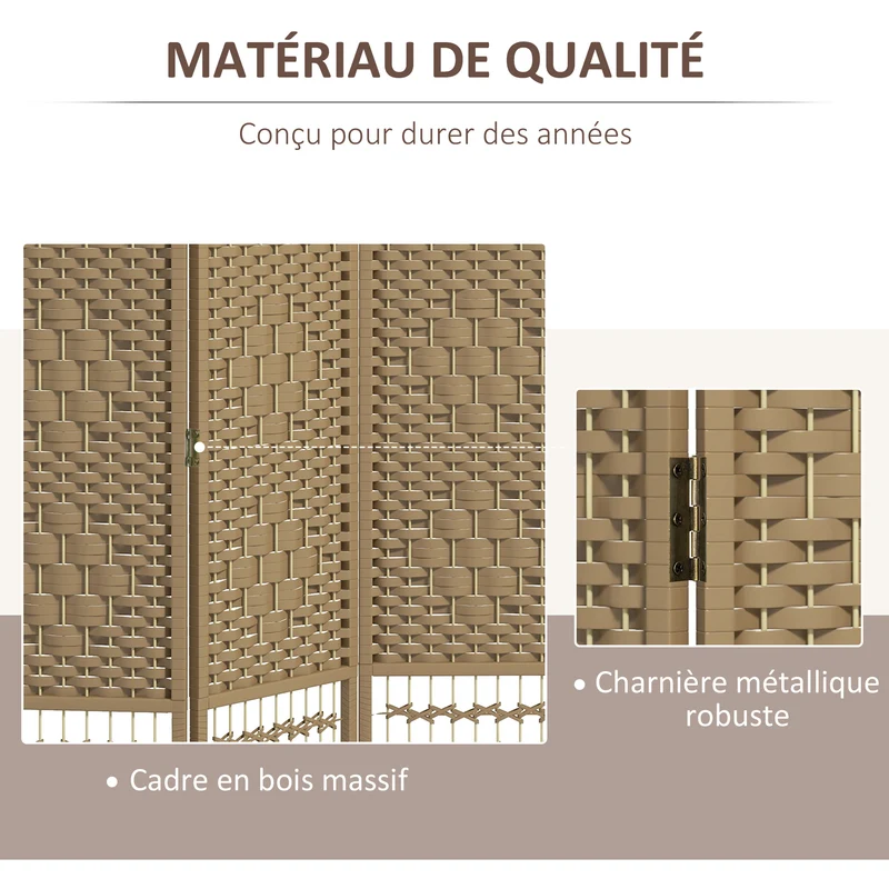Paravent intérieur séparateur de pièce 3 panneaux 120 x 170 cm pliable intimité contemporain épuré en bois massif naturel 21_0001274