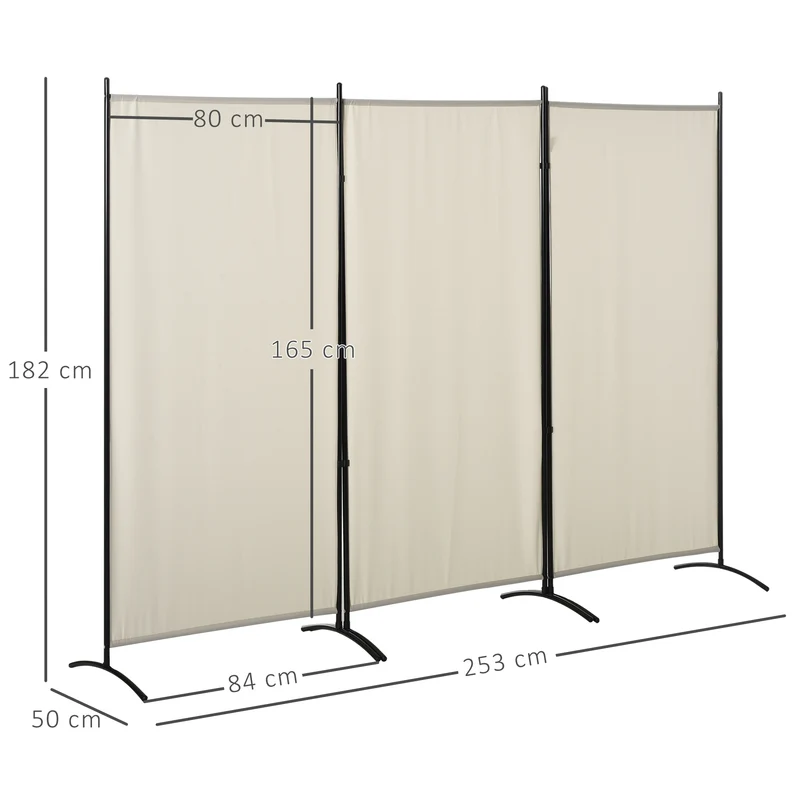Paravent 3 panneaux séparateur de pièce 253 x 50 x 182 cm occultant brise-vue contemporain épuré en polyester beige 21_0001221