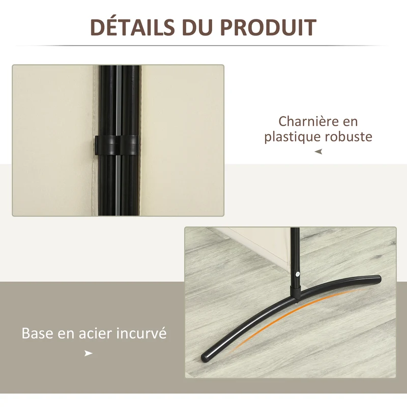 Paravent 3 panneaux séparateur de pièce 253 x 50 x 182 cm occultant brise-vue contemporain épuré en polyester beige 21_0001221