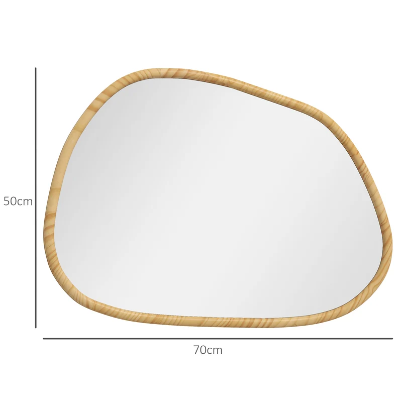 Miroir mural forme organique 70 x 50 x 2 cm pose facile 4 crochets verre épais scandinave épuré déco en bois naturel 21_0001344