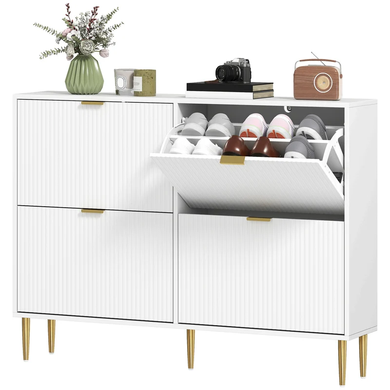Meuble à chaussures d'entrée 105 x 24 x 91,5 cm capacité 20 paires étagères réglables moderne minimaliste en MDF blanc 21_0002766