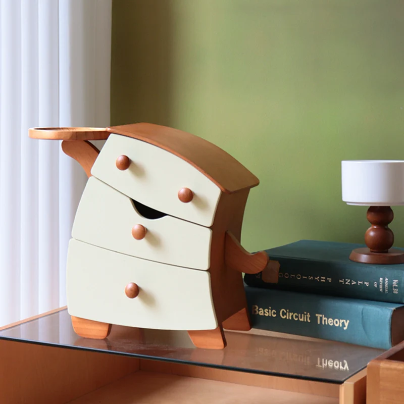 Contemporary Creative Pine Wood Plywood Velvet Cartoon Desktop Storage 3-Drawer For Living Room & Entryway