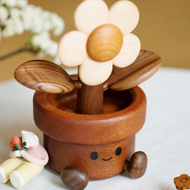 Contemporary Creative Cherry Wood Black Walnut Wood Maple Wood Palisander Sunflower-shaped Table Decor For Living Room & Bedroom