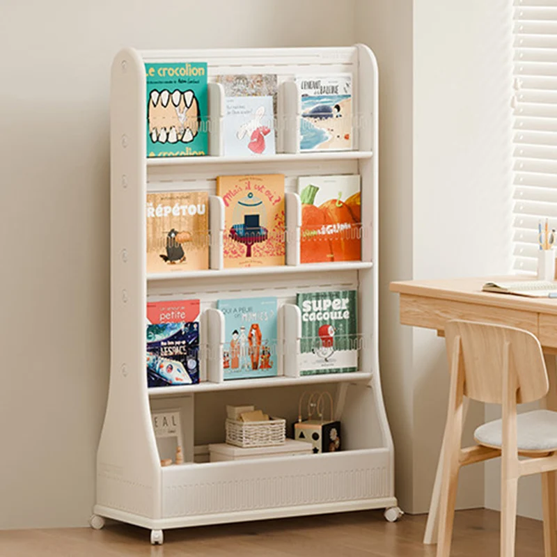 Modern Minimalist Eco-Friendly HDPE Curved Edge Rectangular Movable Bookshelf 3-Tier For Study