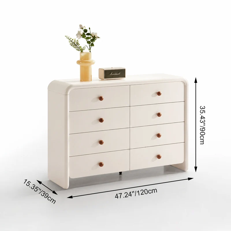 Cream Nordic 8-Drawer Dresser - Curved Edge Cream MDF Large Capacity Storage Cabinet For Bedroom