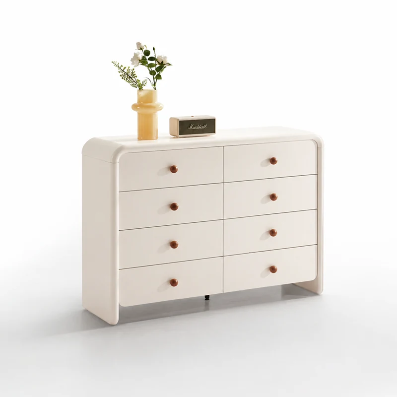 Cream Nordic 8-Drawer Dresser - Curved Edge Cream MDF Large Capacity Storage Cabinet For Bedroom