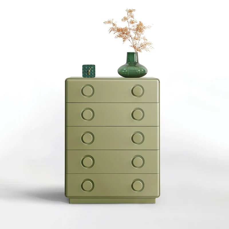 Modern Minimalist 5-Drawer Chest - Recessed Round Handle Storage Cabinet For Living Room & Bedroom