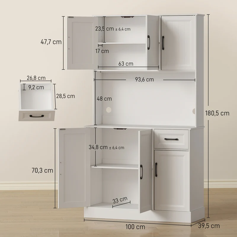Meuble de cuisine 100 x 39.5 x 180.5 cm plan de travail étagères réglables moderne scandinave finition mate en MDF blanc 21_0003366