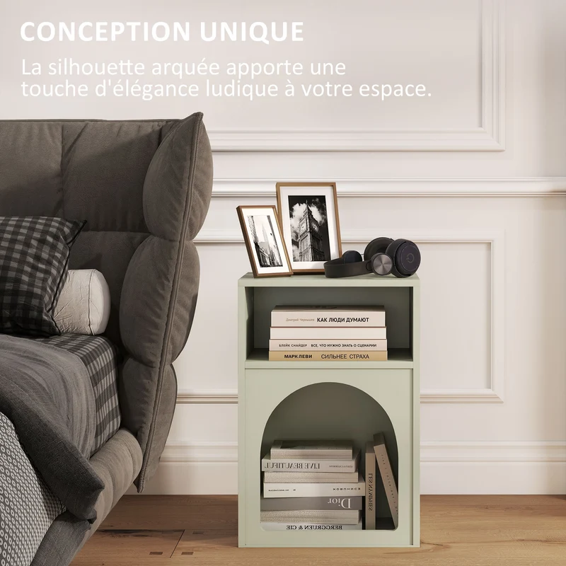 Lot de 2 tables de chevet design arqué 40 x 30 x 60 cm rangement optimisé compact style scandinave en MDF vert clair 21_0003736