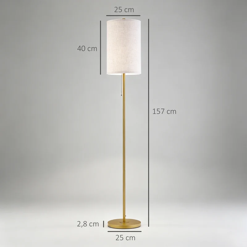 Lampadaire pied mât élancé salon 25.5 x 25.5 x 157 cm lumière douce ambiance cosy design contemporain en acier doré 21_0007026
