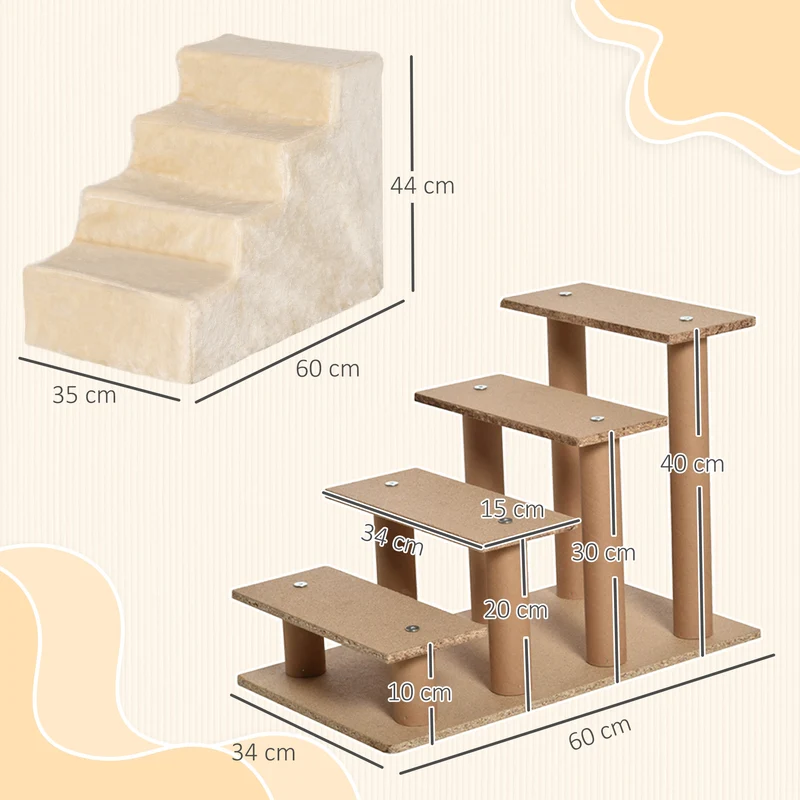 Escalier pour animaux 60 x 35 x 44 cm aide montée canapé lit antidérapant scandinave en panneau de particules beige 21_0007406