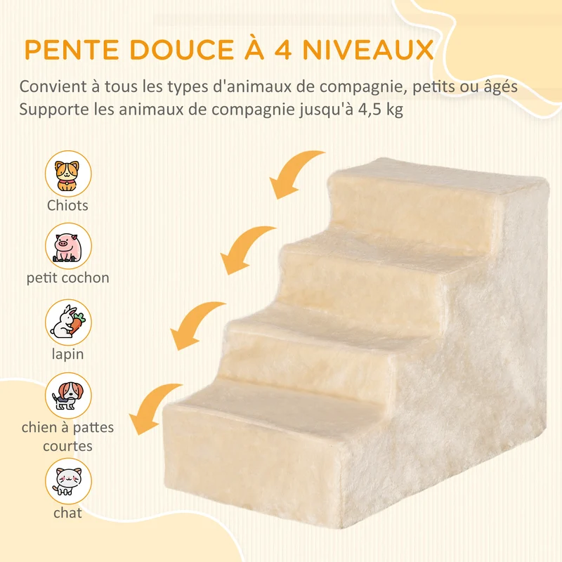 Escalier pour animaux 60 x 35 x 44 cm aide montée canapé lit antidérapant scandinave en panneau de particules beige 21_0007406