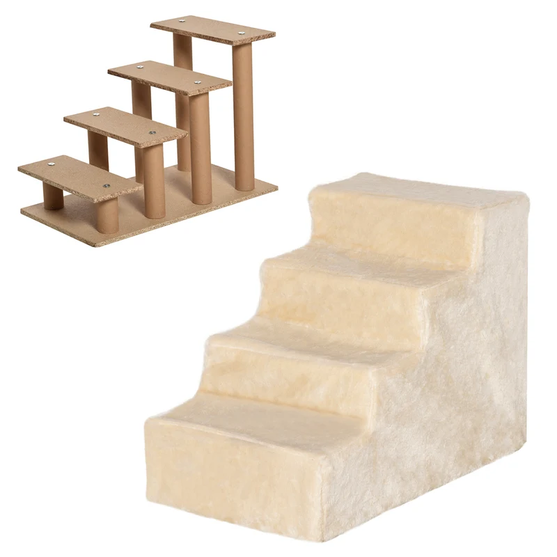 Escalier pour animaux 60 x 35 x 44 cm aide montée canapé lit antidérapant scandinave en panneau de particules beige 21_0007406