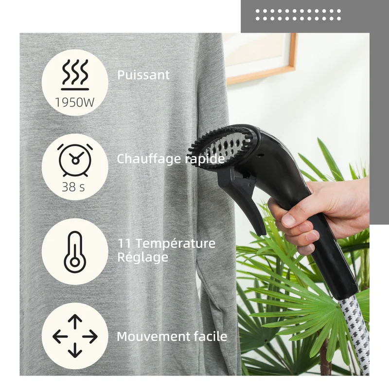 Défroisseur vapeur vertical vêtements 26 x 21,5 x 29 cm 11 températures préchauffage 38s design contemporain en abs noir 21_0005951