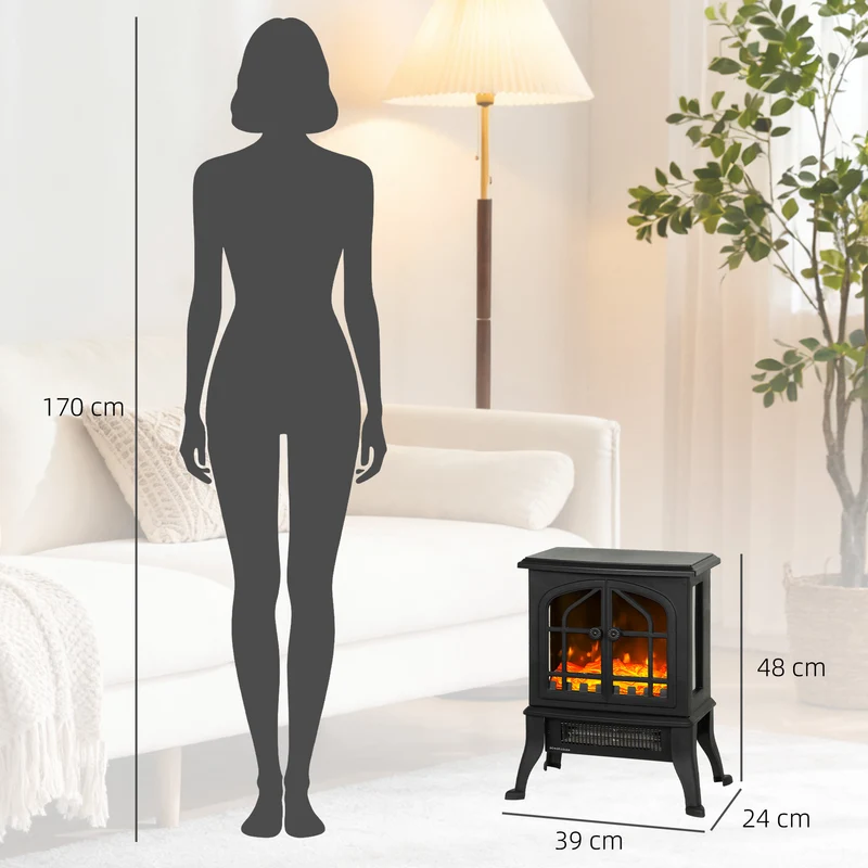 Cheminée électrique décorative 39 x 24 x 48 cm chauffage 900 1800w flamme 3d ambiance cosy contemporain en plastique noir 21_0001150