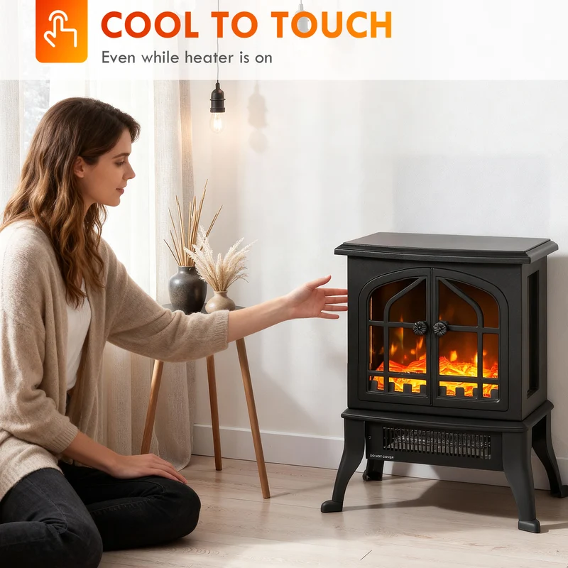 Cheminée électrique décorative 39 x 24 x 48 cm chauffage 900 1800w flamme 3d ambiance cosy contemporain en plastique noir 21_0001150