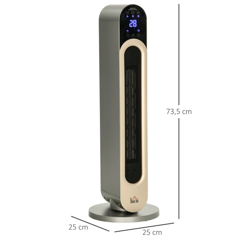Chauffage soufflant oscillant colonne 25 x 73,5 cm d'appoint rapide télécommande minuterie moderne épuré en abs argent 21_0001126