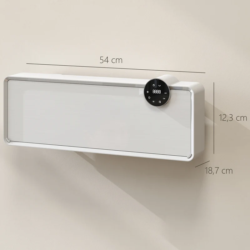 Chauffage mural programmable 54 x 18,7 x 12,3 cm chaleur rapide thermostat numérique précis moderne épuré en verre blanc 21_0001145