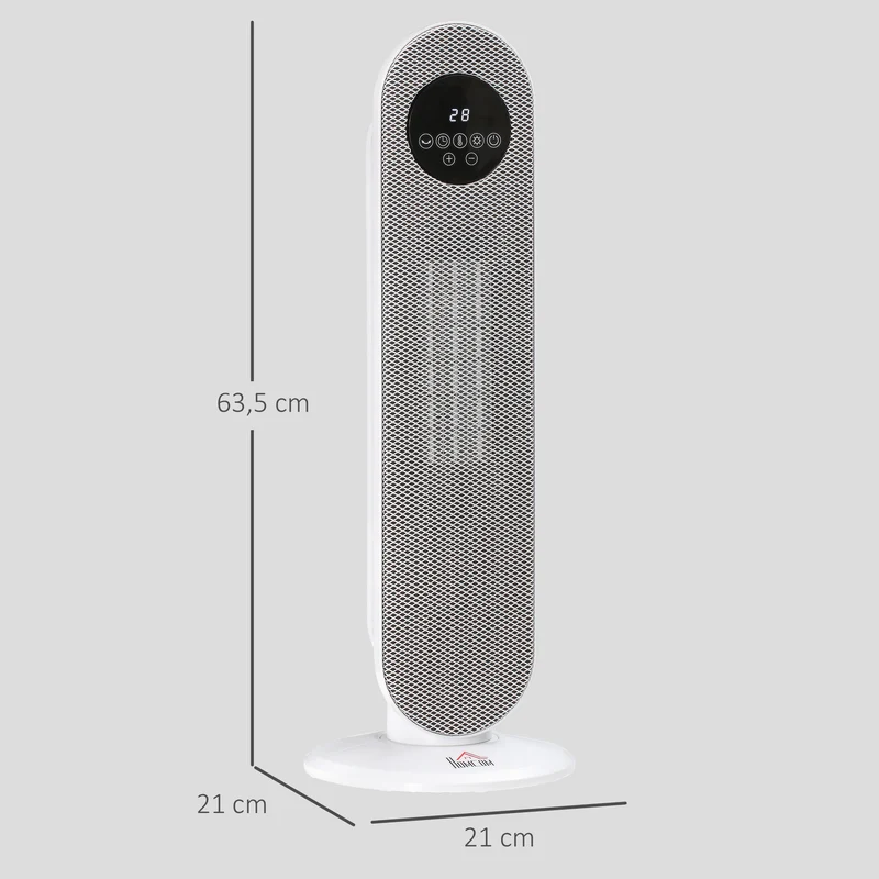 Chauffage d'appoint radiateur soufflant oscillant 21 x 21 x 63.5 cm rapide minuterie sécurité moderne salon en PP blanc 21_0001125