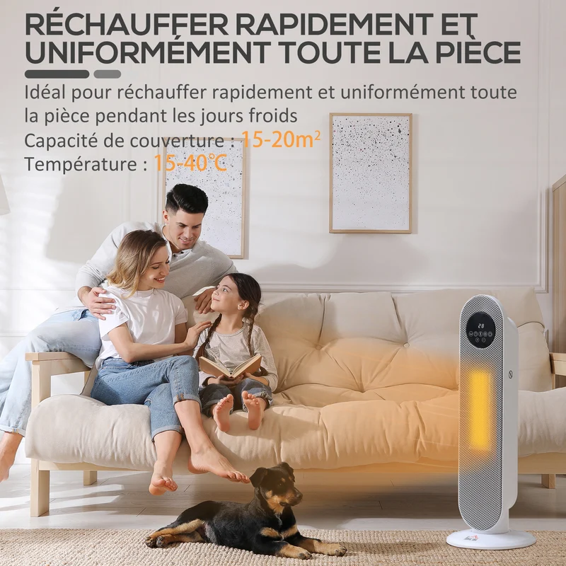 Chauffage d'appoint radiateur soufflant oscillant 21 x 21 x 63.5 cm rapide minuterie sécurité moderne salon en PP blanc 21_0001125