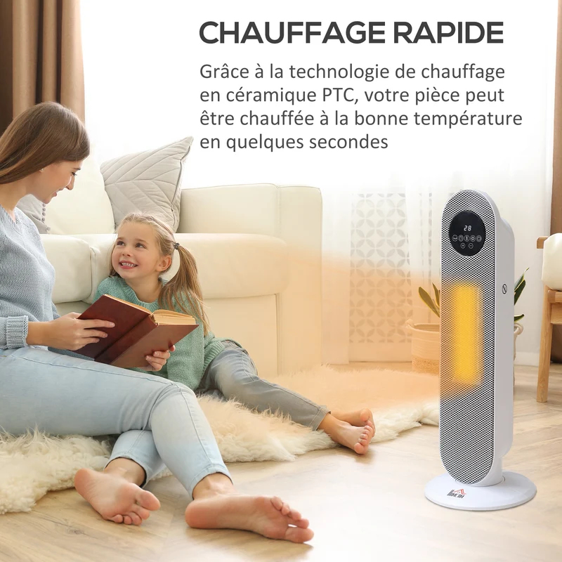 Chauffage d'appoint radiateur soufflant oscillant 21 x 21 x 63.5 cm rapide minuterie sécurité moderne salon en PP blanc 21_0001125