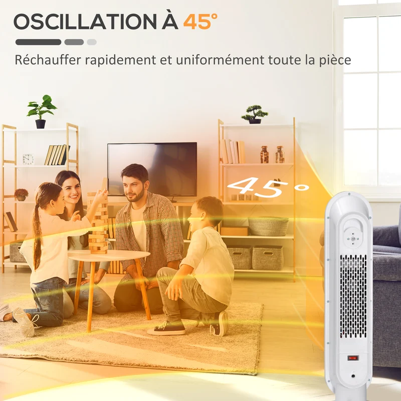 Chauffage d'appoint radiateur soufflant oscillant 21 x 21 x 63.5 cm rapide minuterie sécurité moderne salon en PP blanc 21_0001125