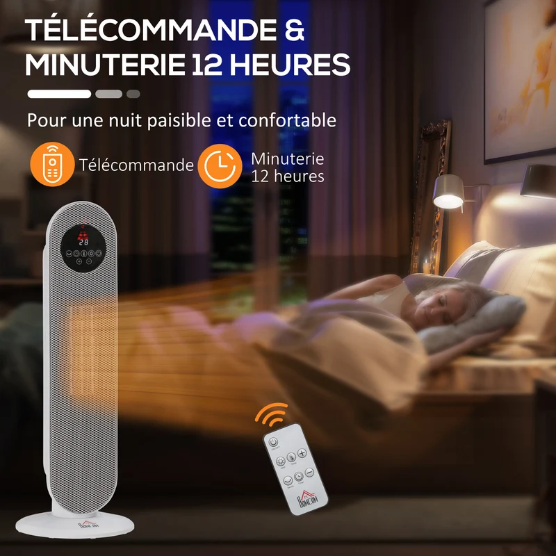 Chauffage d'appoint radiateur soufflant oscillant 21 x 21 x 63.5 cm rapide minuterie sécurité moderne salon en PP blanc 21_0001125