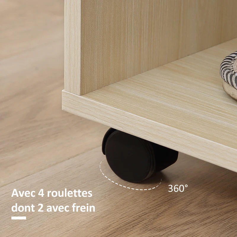 Armoire penderie 80 x 40 x 128 cm étagère et trois casiers sur roulettes moderne en panneaux de particules chêne clair 21_0001403