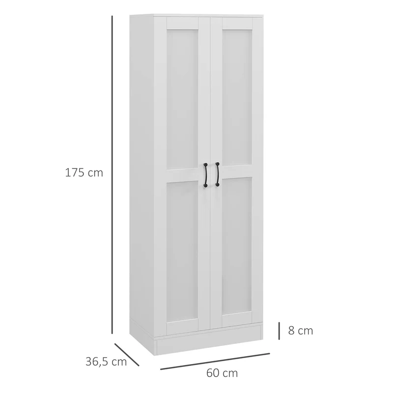 Armoire de rangement 2 portes 60 x 36.5 x 175 cm gain de place 5 étagères réglables contemporain salon en MDF blanc 21_0002922