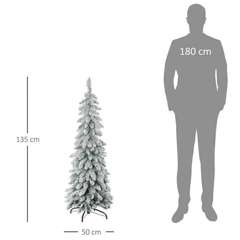 Arbre de noël artificiel salon 50 x 135 cm 253 branches enneigées montage rapide cosy scandinave en plastique vert 21_0001284
