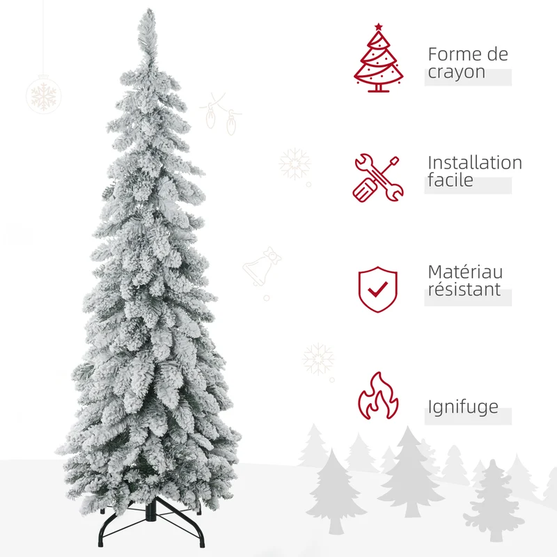 Arbre de noël artificiel salon 50 x 135 cm 253 branches enneigées montage rapide cosy scandinave en plastique vert 21_0001284
