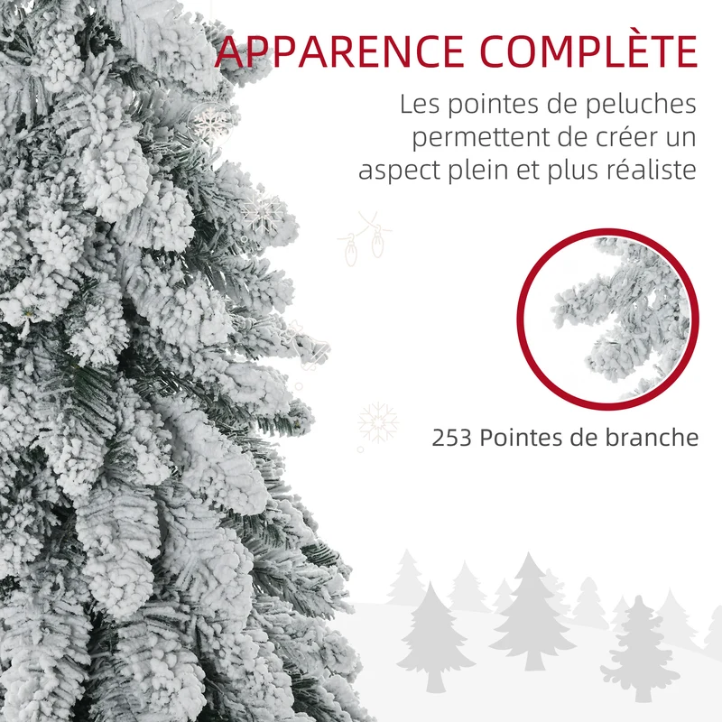Arbre de noël artificiel salon 50 x 135 cm 253 branches enneigées montage rapide cosy scandinave en plastique vert 21_0001284